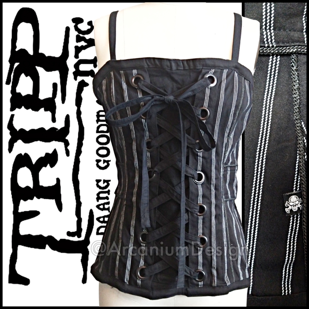 ❌SOLD Tripp Corset Striped XL Mall Goth Gothic Emo Punk Metal Rocker Pinup - Picture 1 of 9